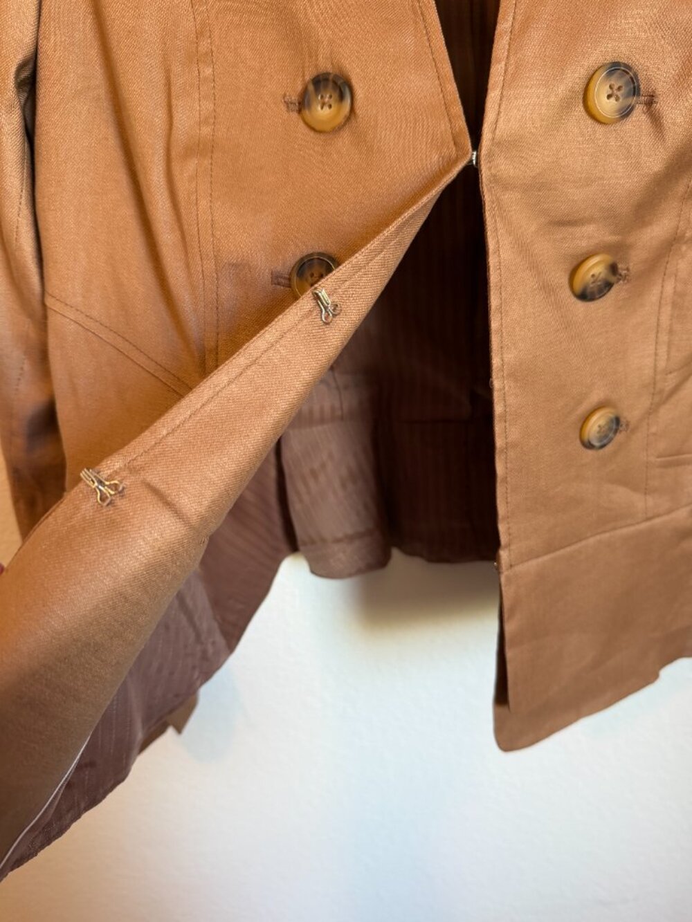 White House Black Market Linen Blend Military Blazer Copper Tan Jacket Sz 10 - Picture 6 of 9